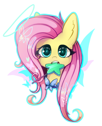Size: 1280x1585 | Tagged: safe, artist:helltik, fluttershy, pegasus, pony, bust, candy, food, lollipop, looking at you, mouth hold, portrait, solo
