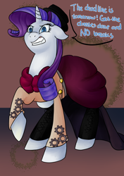 Size: 1748x2480 | Tagged: safe, artist:lisa400, rarity, pony, unicorn, angry, clothes, dialogue, floppy ears, hat, raised hoof, solo, steampunk, top hat