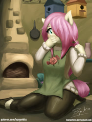 Size: 1800x2400 | Tagged: safe, artist:burgerkiss, fluttershy, anthro, solo, wingless, wingless anthro