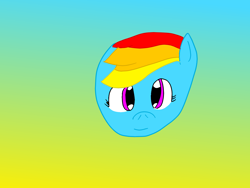 Size: 1600x1200 | Tagged: safe, artist:slimgoomba, derpibooru import, rainbow dash, pegasus, pony, ball, female, gradient background, inanimate tf, mare, morph ball, rainball, smiling, solo, transformation