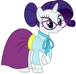 Size: 1869x1828 | Tagged: safe, artist:sonofaskywalker, rarity, pony, unicorn, school daze, clothes, cummerbund, female, glasses, hair bun, horn, makeup, mare, necktie, raised hoof, sash, schoolmarm rarity, shirt, simple background, skirt, smiling, solo, teacher, transparent background, vector