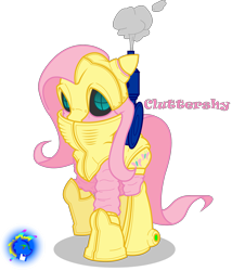 Size: 2163x2531 | Tagged: safe, artist:inkwell, fluttershy, pegasus, pony, robot, chrono trigger, crossover, flutterbot, robo, simple background, solo, transparent background