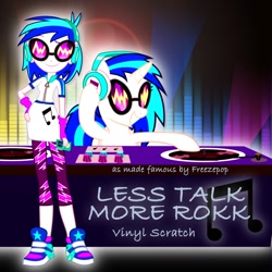 Size: 1080x1080 | Tagged: safe, artist:joeycrick, artist:vector-brony, derpibooru import, dj pon-3, vinyl scratch, equestria girls, album cover, freezepop, guitar hero, human ponidox, less talk more rokk, music, rhythm game, rock band, turntable, wallpaper