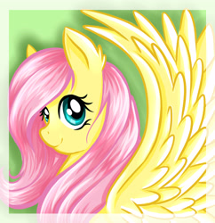 Size: 3760x3888 | Tagged: safe, artist:nuumia, fluttershy, pegasus, pony, bust, portrait, smiling, solo, spread wings