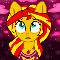 Size: 1500x1500 | Tagged: safe, artist:katya, sunset shimmer, earth pony, pony, unicorn, equestria girls, ponified, rise, solo, sunrise