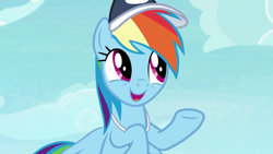 Size: 1920x1080 | Tagged: safe, derpibooru import, screencap, rainbow dash, pegasus, pony, 2 4 6 greaaat, best pony, bust, coach rainbow dash, coaching cap, cute, dashabetes, feminism, flying, rainbow dashs coaching whistle, smiling, solo, whistle, whistle necklace