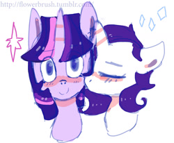 Size: 1280x1054 | Tagged: safe, artist:onicka12, derpibooru import, rarity, twilight sparkle, pony, unicorn, blushing, female, kissing, lesbian, rarilight, shipping