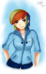 Size: 463x738 | Tagged: safe, artist:jeglegator, artist:sylphan, derpibooru import, rainbow dash, human, humanized, solo