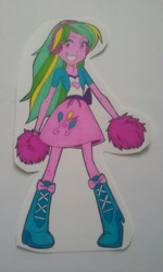 Size: 768x1280 | Tagged: safe, artist:theditzydelcatty, lemon zest, pinkie pie, equestria girls, friendship games, cheerleader, clothes swap, drawing, looking at you, photo, smiling, solo, traditional art