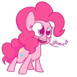 Size: 1280x1280 | Tagged: safe, artist:mr-degration, pinkie pie, pony, cute, dialogue, diapinkes, one word, simple background, solo, transparent background