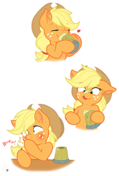 Size: 2500x3700 | Tagged: safe, artist:joey darkmeat, artist:starbolt-81, applejack, earth pony, pony, burp, cider, comic, cute, drink, drinking, female, floppy ears, freckles, heart, jackabetes, mare, messy, simple background, solo, transparent background