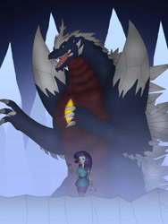 Size: 2535x3376 | Tagged: safe, artist:pyrus-leonidas, part of a set, rarity, kaiju, equestria girls, clothes, crossover, godzilla (series), size difference, spacegodzilla, xenilla