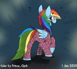 Size: 1021x914 | Tagged: safe, artist:princeclark, artist:xieril, color edit, derpibooru import, edit, rainbow dash, pegasus, pony, clothes, colored, cute, dashabetes, female, food, happy, mare, meat, open mouth, pajamas, pepperoni, pepperoni pizza, pizza, smiling, solo, that pony sure does love pizza, wings