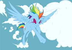 Size: 2949x2033 | Tagged: safe, artist:grinning-alex, derpibooru import, rainbow dash, pegasus, pony, badass, cloud, epic, female, flying, mare, sky, spread wings, wings