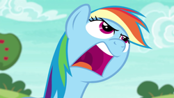 Size: 2880x1620 | Tagged: safe, derpibooru import, screencap, rainbow dash, pegasus, pony, buckball season, bust, faic, female, mare, nose in the air, open mouth, portrait, rainbow dash is best facemaker, solo, upscaled