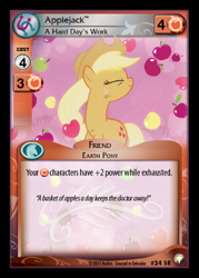 Size: 358x500 | Tagged: safe, applejack, earth pony, pony, simple ways, apple, card, ccg, enterplay, equestrian odysseys, eyes closed, smiling, solo