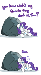 Size: 1500x2696 | Tagged: safe, artist:lou, rarity, tom, pony, unicorn, cargo ship, element of generosity, greedity, heart, love, narcissism, raritom, rock, rockcon, shipping, simple background, white background