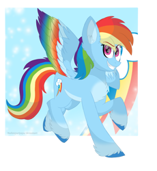 Size: 1034x1123 | Tagged: safe, artist:yoshiniyuriyaya, derpibooru import, rainbow dash, pegasus, pony, colored wings, cool, cutie mark, female, hooves, mare, multicolored wings, rainbow wings, raised hoof, smiling, smirk, wings