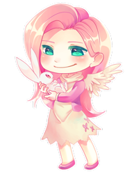 Size: 800x1035 | Tagged: safe, artist:sugar-annanya, angel bunny, fluttershy, human, chibi, humanized, winged humanization