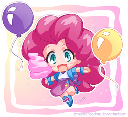 Size: 800x734 | Tagged: dead source, safe, artist:lemonpandachan, pinkie pie, equestria girls, balloon, chibi, cute, diapinkes, happy, looking at you, solo