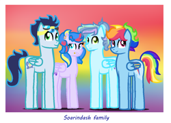 Size: 1064x768 | Tagged: safe, artist:colorpowder, derpibooru import, rainbow dash, soarin', pegasus, pony, family, female, male, offspring, parent:rainbow dash, parent:soarin', parents:soarindash, shipping, soarindash, straight