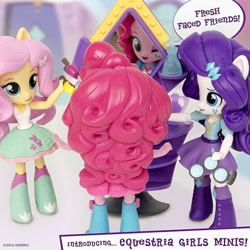 Size: 640x640 | Tagged: safe, fluttershy, pinkie pie, rarity, equestria girls, bowquite, clothes, doll, equestria girls minis, irl, makeover, makeup, mirror, nail polish, perfume, photo, skirt, tanktop, toy