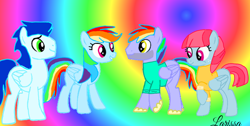 Size: 1280x646 | Tagged: safe, artist:mlplary6, derpibooru import, bow hothoof, rainbow dash, soarin', windy whistles, pegasus, pony, female, male, shipping, soarindash, straight, windyhoof