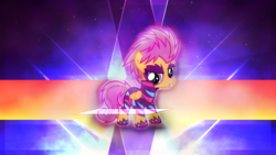 Size: 3840x2160 | Tagged: safe, artist:alexstrazse, artist:game-beatx14, derpibooru import, scootaloo, clothes, costume, solo, wallpaper