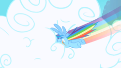 Size: 1280x720 | Tagged: safe, derpibooru import, screencap, rainbow dash, pegasus, pony, cloud, opening, solo, theme song