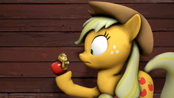 Size: 1280x720 | Tagged: dead source, safe, artist:benno950, artist:neon-ns, applejack, 3d, apple, appleworm, double, self ponidox, source filmmaker, species swap, wtf