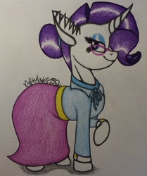 Size: 1441x1727 | Tagged: safe, artist:raritylover152, rarity, pony, unicorn, school daze, clothes, female, glasses, hair bun, looking at you, mare, schoolmarm rarity, solo, teacher