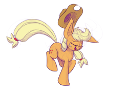 Size: 1000x714 | Tagged: safe, artist:heir-of-rick, applejack, earth pony, pony, eyes closed, open mouth, prancing, simple background, solo, white background