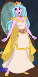 Size: 272x559 | Tagged: safe, artist:azaleasdolls, artist:unicornsmile, princess celestia, human, breasts, cleavage, clothes, crown, dress, female, humanized, jewelry, mirror, regalia, solo