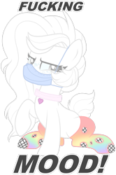 Size: 1280x1925 | Tagged: safe, artist:azrealrou, artist:lazuli, oc, oc only, oc:nova, earth pony, pony, bandage, base used, clothes, collar, coronavirus, covid-19, face mask, female, freckles, mare, moody, raised hoof, simple background, sitting, socks, solo, thigh highs, transparent background, unamused, vulgar