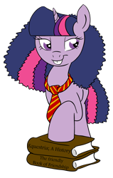 Size: 798x1255 | Tagged: safe, artist:rannva, derpibooru import, twilight sparkle, pony, unicorn, adorkable, alternate hairstyle, book, bucktooth, cosplay, cute, dork, female, harry potter, hermione granger, mare, necktie, simple background, solo, transparent background