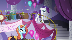 Size: 1920x1080 | Tagged: safe, screencap, rarity, sassy saddles, pony, unicorn, spoiler:s08, boutique, intro