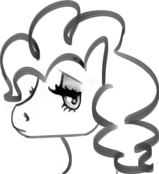 Size: 810x887 | Tagged: safe, artist:tempusfidgets, pinkie pie, earth pony, pony, bust, eyeshadow, frown, makeup, monochrome, portrait, solo