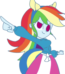 Size: 1045x1200 | Tagged: safe, artist:treble clefé, derpibooru import, rainbow dash, equestria girls, equestria girls (movie), clothes, fake ears, fake tail, helping twilight win the crown, pointing, simple background, solo, sweater, transparent background