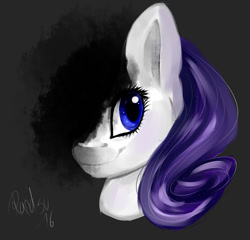 Size: 1024x982 | Tagged: safe, artist:pprinceran, artist:prince-ran, rarity, pony, unicorn, bust, female, gray background, looking at you, mare, missing horn, shadow, simple background, smiling, solo