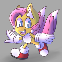 Size: 1000x1000 | Tagged: safe, artist:dog22322, butterscotch, fluttershy, anthro, plantigrade anthro, barely pony related, crossover, fusion, miles "tails" prower, rule 63, sonic the hedgehog, sonic the hedgehog (series), sonicified, tailshy