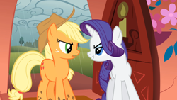 Size: 1920x1080 | Tagged: safe, screencap, applejack, rarity, earth pony, pony, unicorn, look before you sleep, female, mare