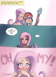 Size: 2978x4096 | Tagged: safe, artist:ringteam, derpibooru import, fluttershy, rainbow dash, human, comic:a certain confession, album, blushing, female, flutterdash, humanized, implied flutterdash, implied lesbian, implied shipping, lesbian, shipping