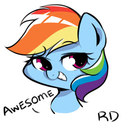 Size: 566x566 | Tagged: safe, artist:crazy bush, derpibooru import, part of a set, rainbow dash, pegasus, pony, awesome, bust, cute, dashabetes, female, head only, one word, pixiv, portrait, simple background, smiling, solo, white background