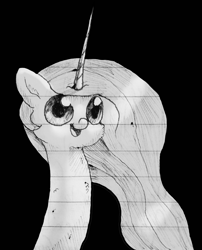 Size: 1794x2224 | Tagged: safe, artist:dankpone, princess celestia, alicorn, pony, ask celestia stuff, black background, celestia stuff, cute, happy, lined paper, long neck, simple background, smiling, solo, traditional art