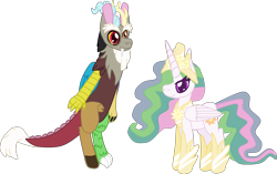 Size: 3603x2261 | Tagged: safe, artist:casanova-mew, discord, princess celestia, alicorn, pony, dislestia, female, high res, male, shipping, simple background, straight, transparent background