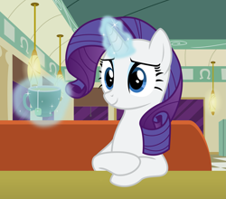 Size: 3405x3000 | Tagged: safe, artist:eagle1division, rarity, pony, unicorn, the saddle row review, cup, female, food, looking at you, magic, mare, restaurant, sitting, solo, tea, teacup, telekinesis, vector