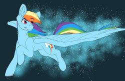 Size: 3037x1974 | Tagged: safe, artist:fizzwings, derpibooru import, rainbow dash, pegasus, pony, abstract background, backwards cutie mark, cool, eye clipping through hair, female, hooves, mare, raised hoof, solo, spread wings, wings