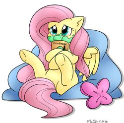 Size: 1400x1390 | Tagged: safe, artist:melodicmarzipan, fluttershy, pegasus, pony, bean bag chair, food, ice cream, sitting, solo