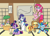 Size: 1280x911 | Tagged: safe, artist:jargon scott, derpibooru import, applejack, fluttershy, pinkie pie, rainbow dash, rarity, twilight sparkle, unicorn twilight, earth pony, pegasus, pony, unicorn, bonsai, clothes, commission, female, fluttertree, japan, katana, kimono (clothing), kunoichi, mane six, mare, naginata, ninja, no pupils, pun, rope, scarf, scroll, spear, sword, visual pun, warrior dash, weapon