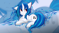 Size: 1920x1080 | Tagged: safe, artist:shelmo69, artist:sorenbrian, artist:thegraid, derpibooru import, dj pon-3, vinyl scratch, pony, unicorn, chest fluff, cutie mark, double, female, loose hair, mare, red eyes, solo, vector, wallpaper, wrong eye color